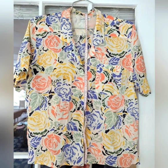 Floral Silk Camp Shirt Liz Clairborne Size M/L - Picture 3 of 4